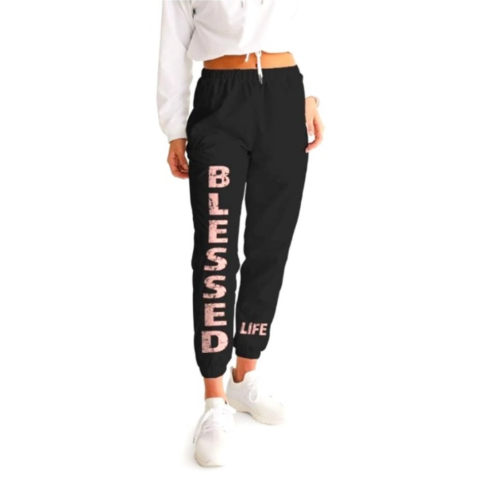 Blessed Black & Peach Women's Athletic Track Pants